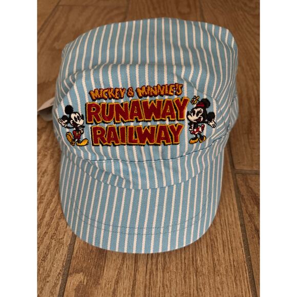 Disney Adult Mickey & Minnie's Runaway Railroad Blue Stripe Train Conductor Hat - Picture 1 of 5